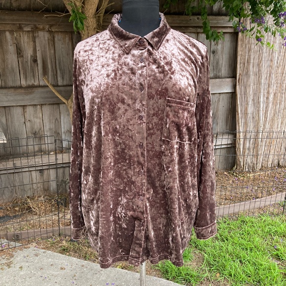 Mocha Crushed Velvet Button Up - Picture 3 of 9